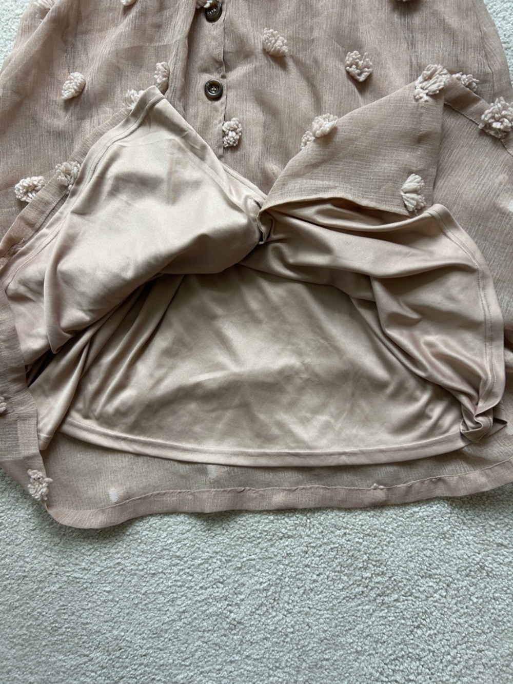 Listicle Boho Blush 3/4 Sleeve Button-Front Dress with Pom-Pom Details, Size L - Picture 9 of 12
